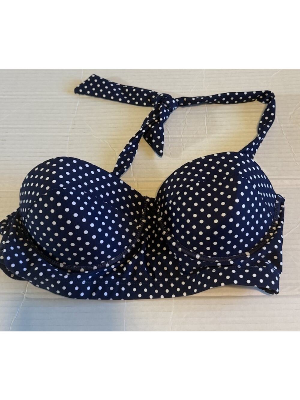 NWT Unique And Classic Large Blue White Polka Dot Halter Bikini Top